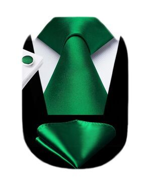 8786 Green Tie Formal Business Green Tie and Handkerchief Cufflinks Set